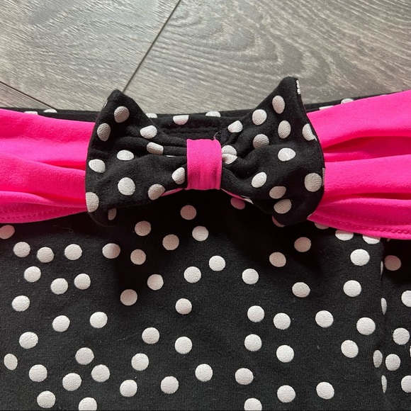Vintage 80s 90s Gitano Cotton Poly Polka Dot Neon Pink Bow Bikini Barbie - Picture 5 of 6